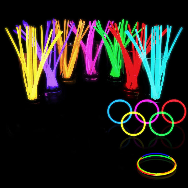 100 Glow Sticks Bulk Party Supplies - Glow In The Dark Fun Party Pack med 8" Glowsticks og stik til armbånd og halskæder til børn og voksne