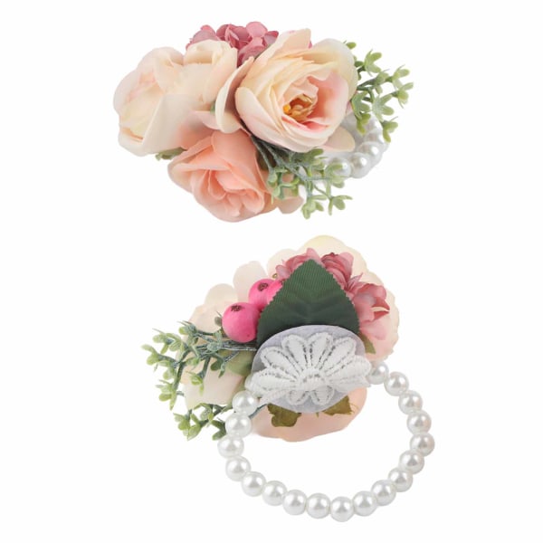 2 stk/pakke Brudepige Armbåndsblomst Kunstig Håndblomst til Bryllupsdag Cocktailparty Rosa