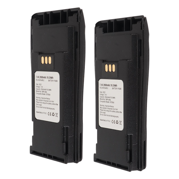 2 kpl Walkie Talkie Li-ion-akkua 2600mAh 7.4V 2-suuntainen radioakku vyökiinnityksellä Motorola CP040 CP150 CP200 CP380