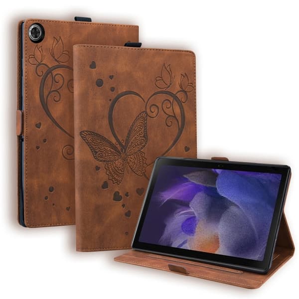 Samsung Galaxy Tab A9+ / A11+ Leather Case with Embossed Love Butterfly Brun