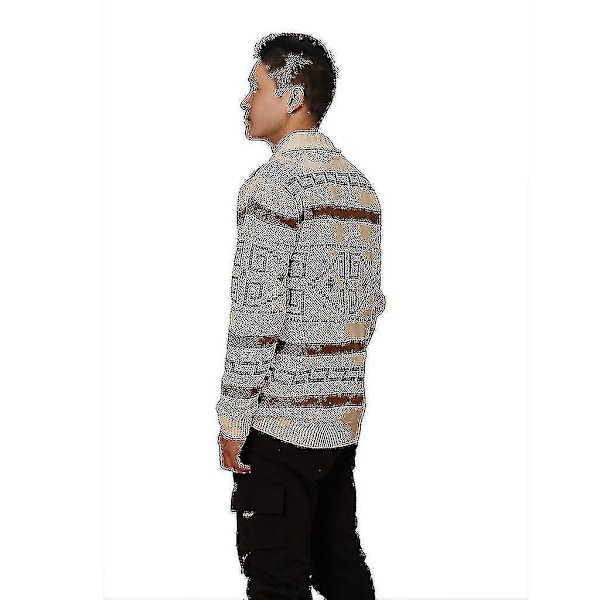 Khaki Jacquard Strikket Genser med Glidelås for Menn - XXXL
