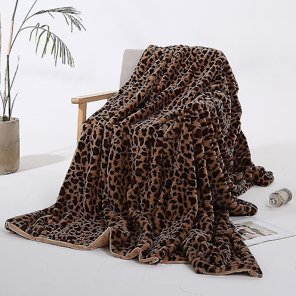Leopardikuvioinen Kristallivillainen Sohvaviltti 160*200cm (Keltainen Ruskea)