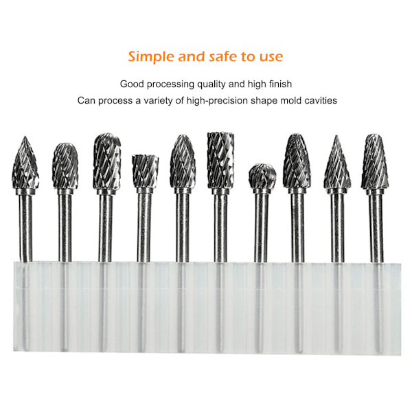 10 stk 1/8 tommer (3 mm) skaft Tungsten stålkarbid roterende filer Skæring grader Bits til træ metal skæring gravering slibning