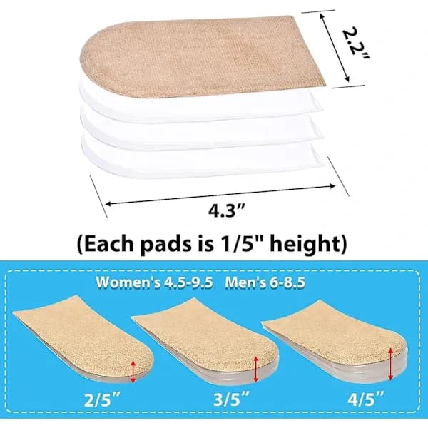 Heel Lift Compatible with Leg Length Discrepancy, 4 Layers - Adjustable Orthopedic Heel Lift Inserts, Height Increasing Inserts, Heel Spur, Achilles Tendinitis