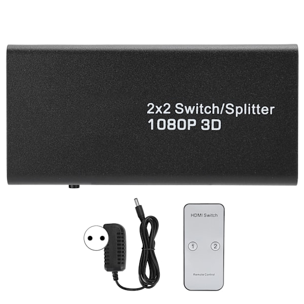 2 x 2 HDMI Distributor Understøtter 1080P Computer Spillemaskine til Visning af Billede Output 100‑240VEU
