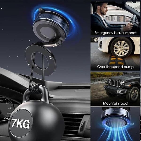 Veltrix Magno Grip Pro 360, Magnetisk Vakuumtelefonholder, Justerbart Bilholder (Sort)