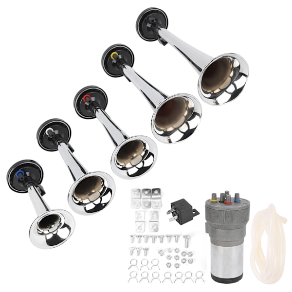 Bil 5 Trompet Sett Tune 12V med kompressor Krom Fargeerstatning for tog skip varebiler