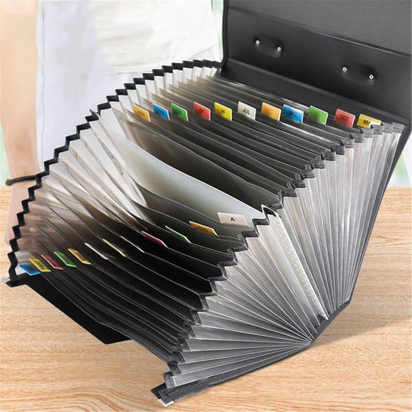Expanding Leather File Organizer with 26 Pockets, Portable Large Capacity Accordion Folder