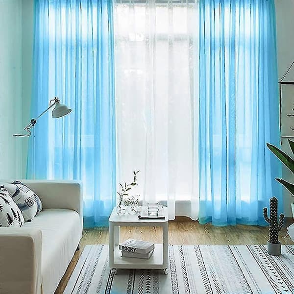 Voilegardiner med volanger i linoptikk transparent Blue
