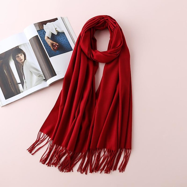 Enfärgad Faux Cashmere Scarf För Dam Monokrom Förtjockad Och Varm 220g Grå Etikett Date red