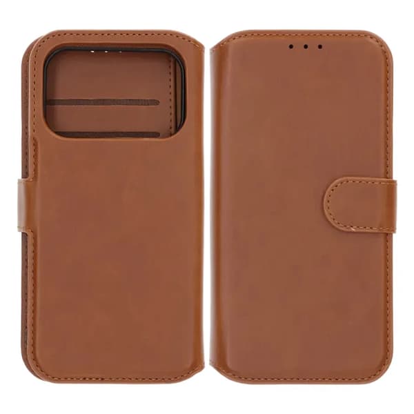 【NX】Rvelon Plånboksfodral Äkta Läder Kompatibel med iPhone 17 Pro - Brun