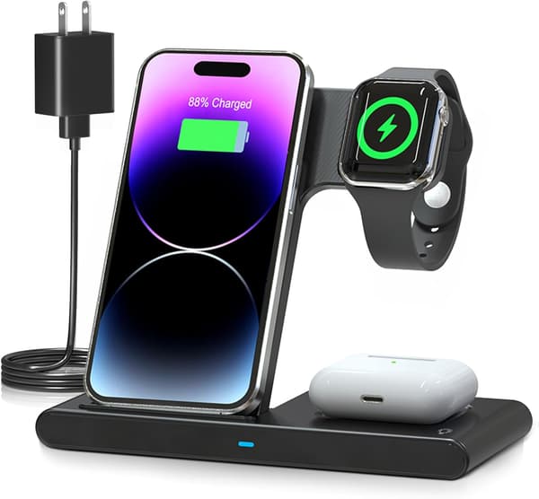 Wireless Charger iPhone Charging Station: 3 in 1 Charging Stand Compatible with Multiple Devices Compatible with Apple - iPhone 15 14 Pro Max 13