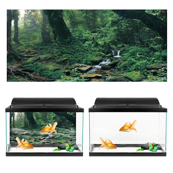 PVC Selvklebende Riverway Green Woods Akvarium Bakgrunn Poster Klistremerke Akvarium Dekorasjon (S)