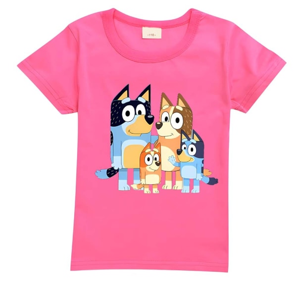 Bluey Barnkläder barns kortärmade T-shirts pojkar och flickor sommarkläder rose Red 110cm
