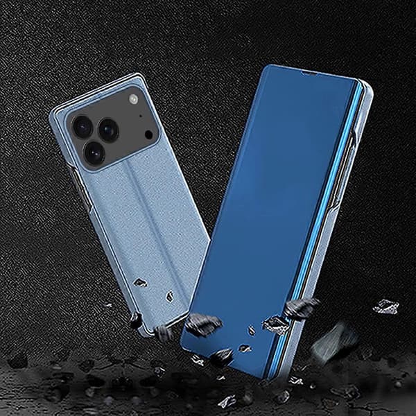 Kompatibelt med iPhone 17 Pro-skal med View Window Stand-läderfodral med fällbart lock - Black Multicolor