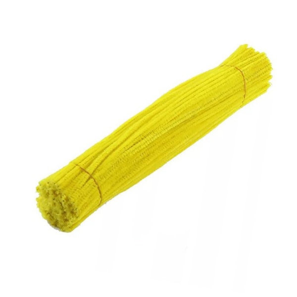 100 st Piprensare Flexibla Böjbara Enfärgade Polyester Chenille Stjälkar DIY Barns Tidiga Utbildning Handgjorda Leksaker Ljusgul