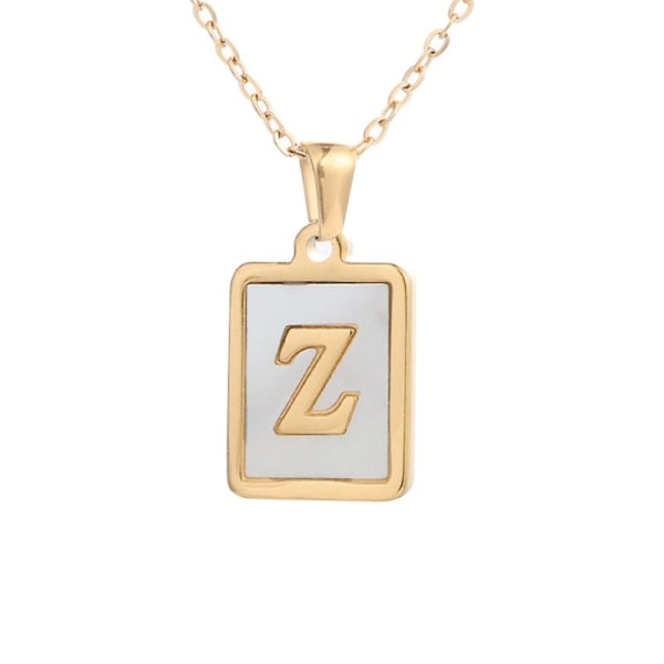 Fyrkantigt alfabet halsband kvinnliga guld inläggningar skal hänge halsband Z