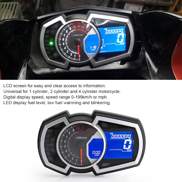 Motorcykelmätare Vägmätare Hastighetsmätare Varvräknare Mekanisk LCD-mätare Universal för 1 2 4 cylindrar