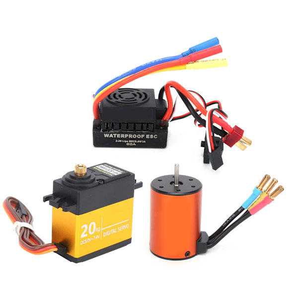 Uppgraderad Vattentät 3650 3100KV Borstlös Motor 60A ESC 20KG Servo Kit för 1/10 RC Bil