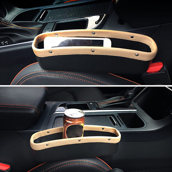 Bilstol Gap Organizer Kunstlær Forsete Konsoll Sideoppbevaringsboks Lomme Gap Filler Beige Kant