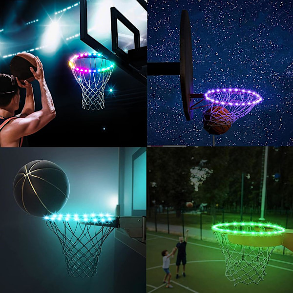 LED-belysning för basketkorg med fjärrkontroll - 4 lägen, 16 färger, vattentät för träning och spel utomhus på natten