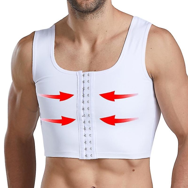 Menn Gynecomastia Shaper Ny slankende brystkontroll bryster Shapewear Undertøy Magebelter Krokkontroll Zip White XL