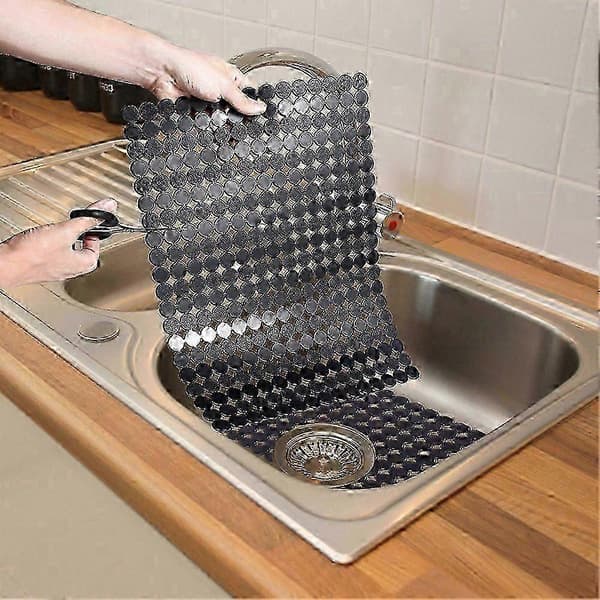 2-pack justerbar diskbänksskyddsmatta, snabb dränering för keramiska och rostfria diskhoar, gör-det-själv-till-passform-bra Solid Black