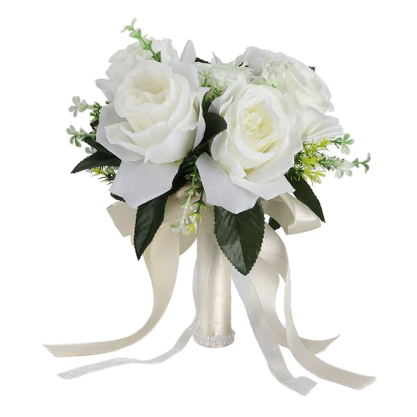 Kunstig brudebuket silkeblomst simulering rosebuket til brud der holder blomster, mælkehvid