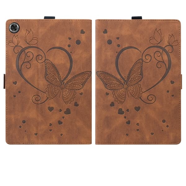 Samsung Galaxy Tab A9+ / A11+ Leather Case with Embossed Love Butterfly Brun