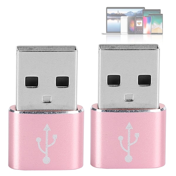 2 kpl Alumiiniseos TypeC - USB-sovitin lataukseen, synkronointiin ja tiedonsiirtoon (vaaleanpunainen)