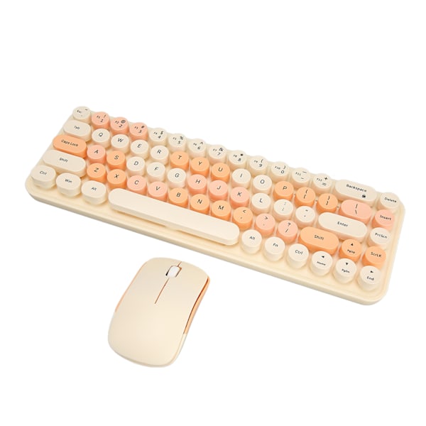 USB-tastaturmus 2.4G trådløs 68 taster Lavt strømforbruk Retro Søt ABS Spilltastaturmus for PC Tawny Blandet farge