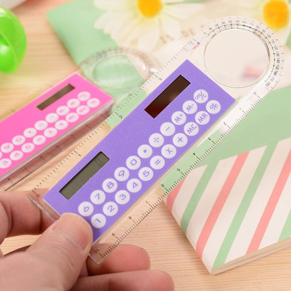 10 cm linjal Kalkulator Solkart Miniberegning Student Aritmetic Multifunksjonskalkulator Datamaskin Tilfeldige farger