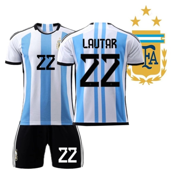 22-23 Champions Argentina Hjemme nr. 10 Messi nr. 11 Di Maria skjorte World Cup Soccer Uniform Topp + Bukser 26 NO.22