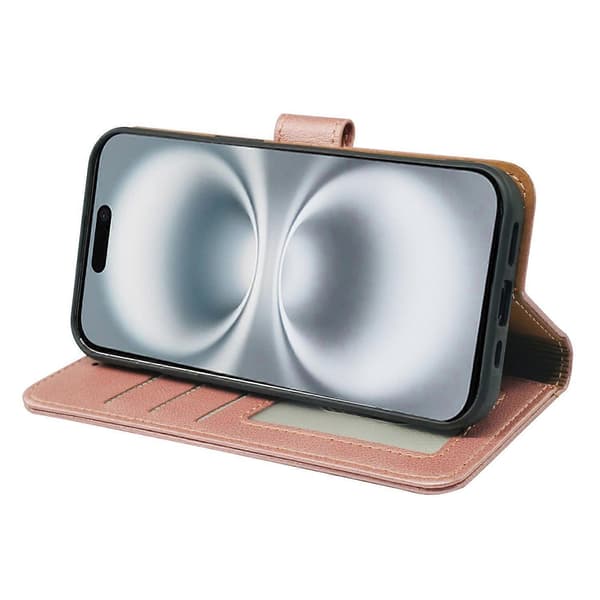Compatible with iPhone 17 Case, RFID Blocking Wallet, Lychee Textured Leather Case, Magnetic Clasp} Pink g Pink gold Rose Gold
