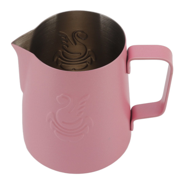 Melkeskummende kanne Multipurpose 304 rustfritt stål kaffekanne med håndtak for melkekaffe 420 ml rosa