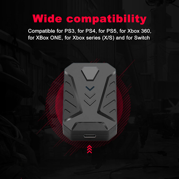 Tastaturkonvertersett Plug and Play Enhånds Spilltastatur og Mus Combo med Konverter for PS5 for Switch