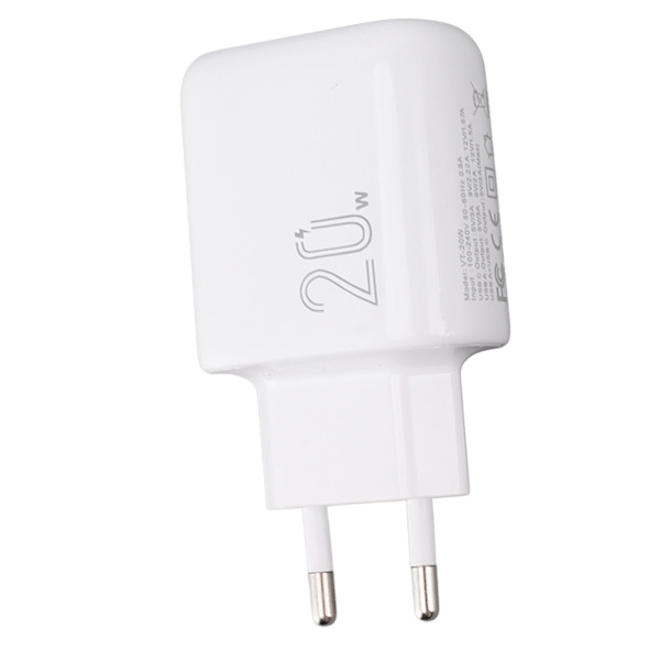 20W Telefonkontakt Strømadapter Dobbel Port PD Jack QC 3.0 Telefon Vegglader Kontakt for Smarttelefon EU 100-240V