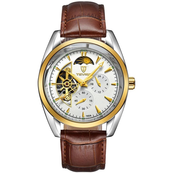 Tweiss halvautomatisk mekanisk watch, vattentät watch med ihålig botten, vattentät watch, guld och vitt bälte