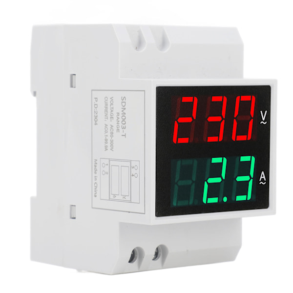 AC DIN Skinne Måler Enfas Dobbelt LED Display Voltmeter Amperemeter Spænding Strømmåler AC80‑300V 0,1‑99,9A