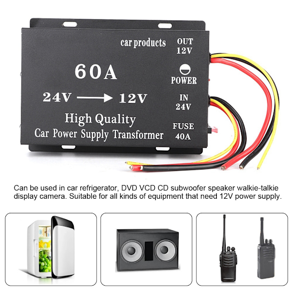 720W 60A 24V til 12V Bil DC Strøm Elektrisk Buck Transformer Konverter Adapter