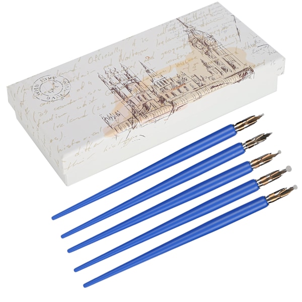 Trefylt Dip Pen Hjemmekontor Kunstmaling Kalligrafi Reservoarpennsett Gave Royalblue Tynn Langt Håndtak