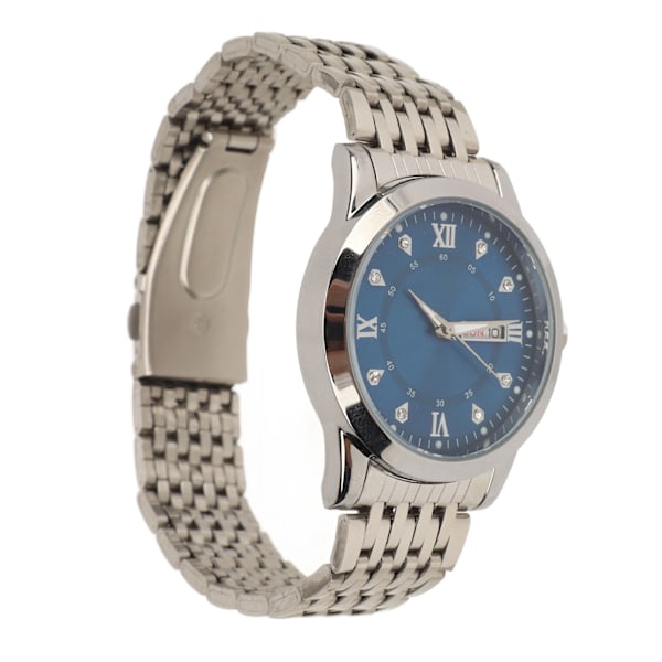 Armbandsur för Män Kvarts Dag Datum Vattentät Casual Lyx Luminous Mode Klänning Klocka med Legering Armband för Affärer Silver Blå