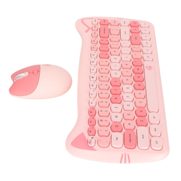 Cute Cat Shape 2.4G trådlöst tangentbord och mus Färger Low Power Technology Trådlöst tangentbord Mus Combo för spel Rosa Mix