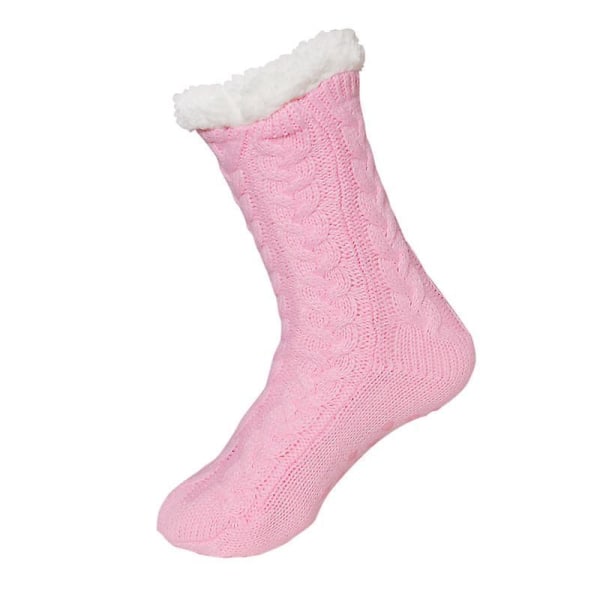 3 par lyserøde varme sokker fortykket fløjl skridsikre sokker sovesokker tæppe gulvsokker