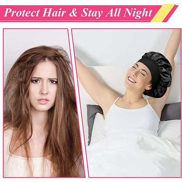 Satiininen cap, 4 set satiininen cap säädettävät hiustenhoitotuotteet Satiiniset makuulakit pääasiassa naisille ja tytöille , joilla on kiharat hiukset