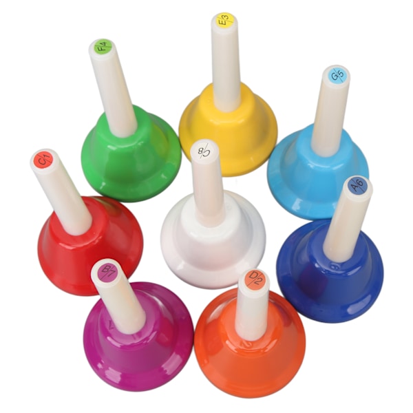 Hand Bell Set färgglada 8 Notes musikaliska legering Handbells för barn Vuxen bröllop