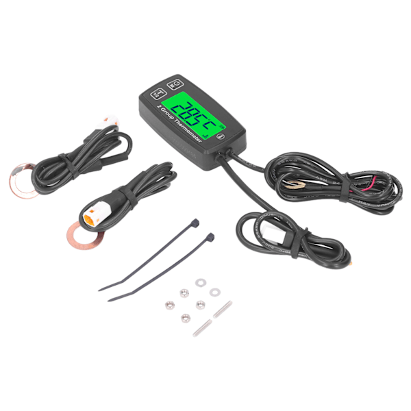 Dubbelkanals LCD-termometer Motortempmätare Digital display med grön bakgrundsbelysning för motorcykelbåt ATV