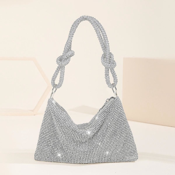 Glimtende Rhinestone Crossbody Taske til Kvinder - Sølv Aften Clutch Pung