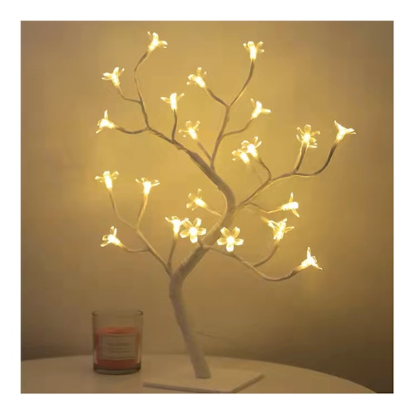 LED Bordplate Bonsai Tre Lampe USB Tre Lampe Jule Soverom Dekorasjon Bord Nattlys Hvit 24 Lys Sakura