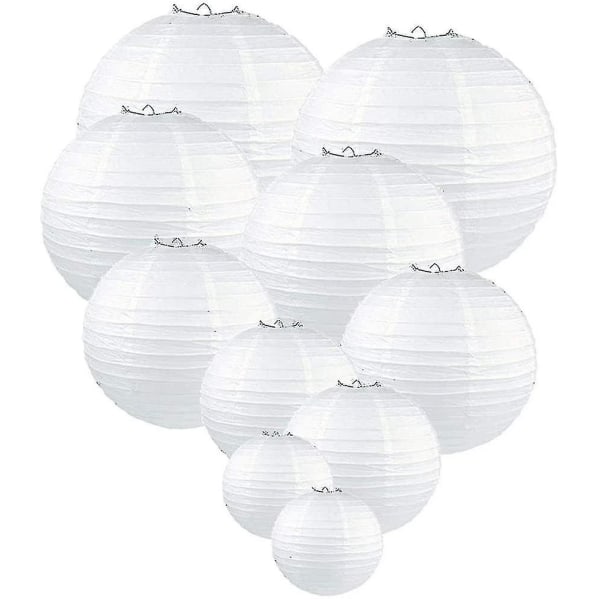 10 stycken vita runda papperslyktor Mjukpapper Lampor dekorativa ljuskronor